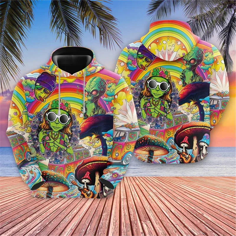 Harajuku Fashion Alien Graphic Sweatshirts Trippy Mushroom Y2k Hoodies For Men Clothes Cartoon Boy Pullovers Hip Hop UFO Hoody — image 13