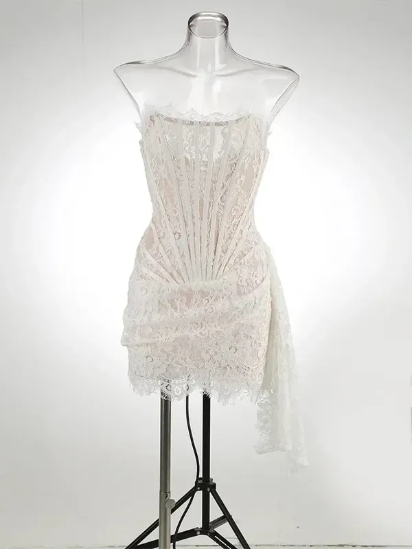 Abito corsetto patchwork trasparente in pizzo sexy Abito aderente femminile Elegante mini abito da donna MIrrgualr Abito con top a tubino Nuovo — image 8