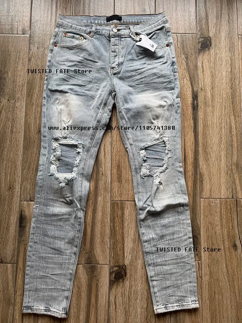 Men's Distressed High Street School Boys Fashion American Style Stretch Skinny Fit Ripped Jeans — image 4