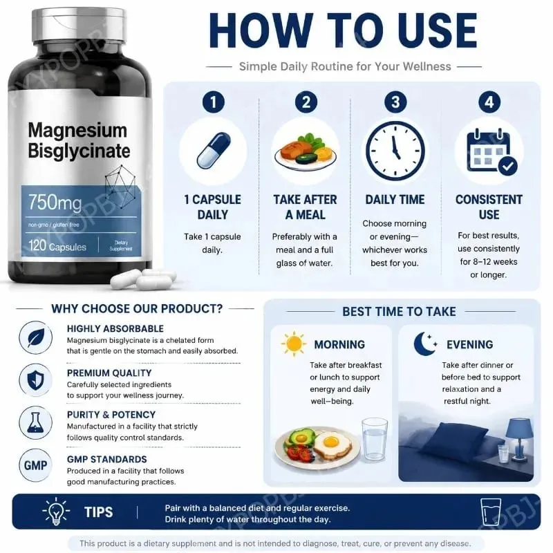 Magnesium Bisglycinate 750mg Capsules Supports Relaxation Muscle Comfort Bone Health 120 Capsules Non GMO Gluten Free — image 6