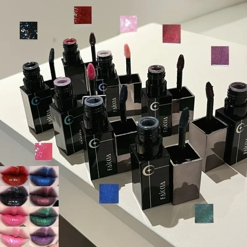 Shimmer Matte Black Red Lipstick Punk Gothic Lipgloss Halloween Makeup Mousse Lip Mud Lipstick Waterproof Non-stick Cup Lip Tint