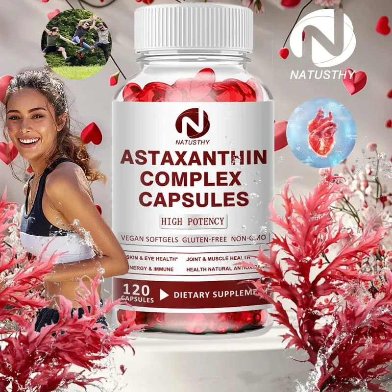 Astaxanthin Complex Capsules 12mg for Brain Heart Joint Bone Eye Skin Immune System Health