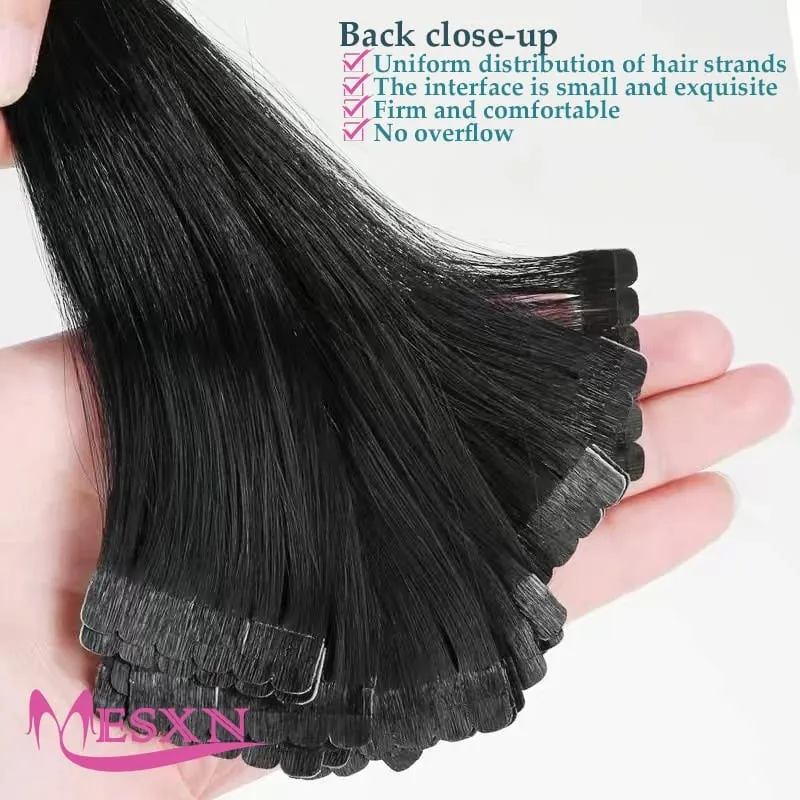 Mini Tape In Human Hair Extensions Real Natural Hair Extension Straight 16"-26" Black Brown Blonde Invisible Tape In For Salon — image 4
