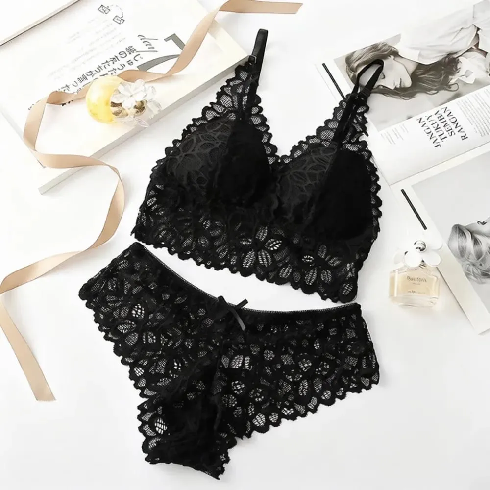 สไตล์ฝรั่งเศสลูกไม้ชุดชั้นในไร้สาย Bra กางเกงเซ็กซี่ Breathable ถ้วยบางชุดชั้นในสบายรวบรวม Intimate Wear — image 5