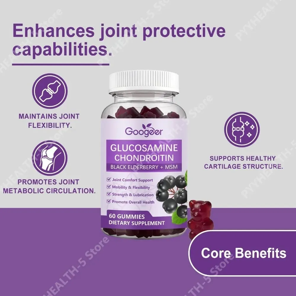 Googeer Joint Support Gummies 60 Count Glucosamine Hydrochloride Chondroitin Sulfate MSM with Hyaluronic Acid for Cartilage — image 3