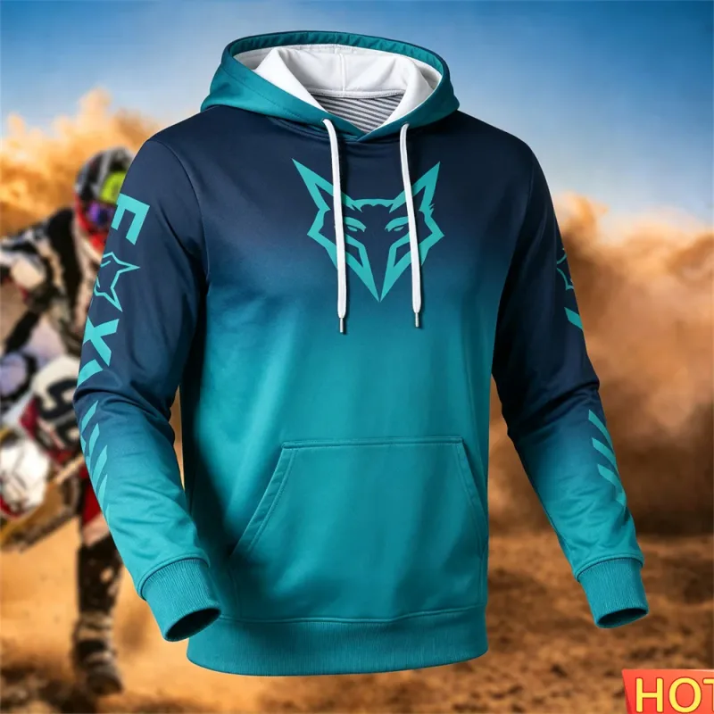 Autumn/Winter Men's Racing Hoodie Outdoor Cycling Hooded Pullover Fox Pattern Pocket Hoodie Sports Motorcycle Hooded Sweatshirts — image 5