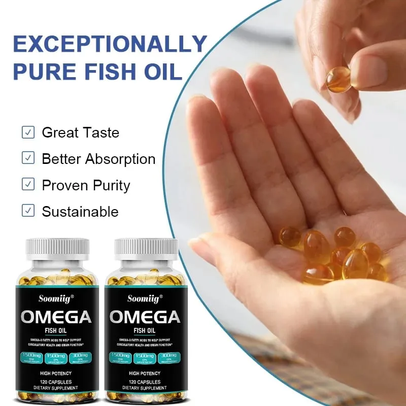 Omega 3 Fish Oil Softgels 3300mg Υψηλής Δυναμικότητας με EPA & DHA Υποστηρίζει Ενέργεια Εγκεφαλική Καρδιά Άρθρωση Οφθαλμών Δέρμα & Ανοσία Υγεία