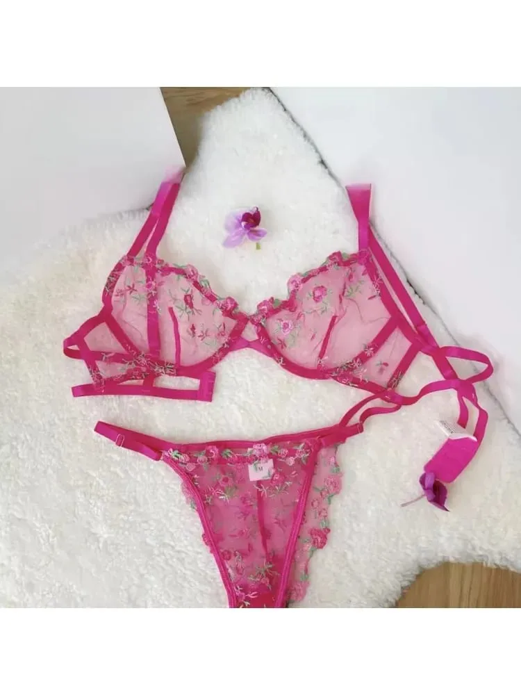 French Luxury Lingerie Set - Sexy Floral Embroidery Black Bra & Panty Set Sheer Transparent Seductive Women's Intimates — image 6