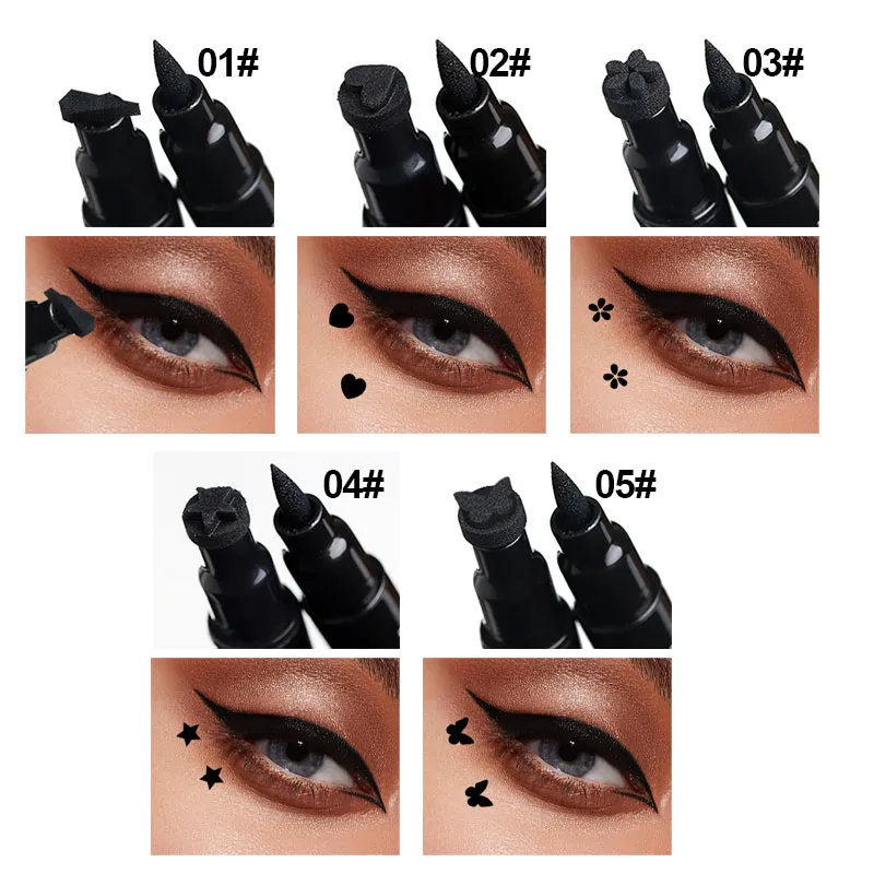 Double Head Liquid Eyeliner Star Butterfly Shape Tattoo Stamp Waterproof Lasting 2 in 1 Seal Stamp Eye Liner Pen Makeup Cosmetic