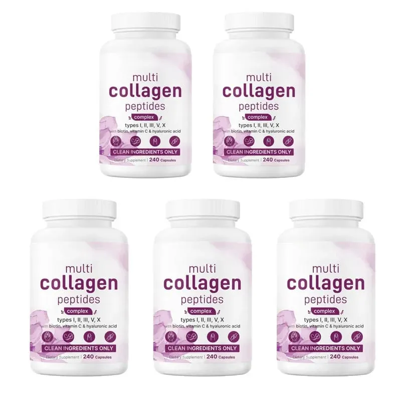 Multi Collagen Peptides Kapsler med Biotin Vitamin C og Hyaluronsyre Indeholder æg og fisk 240 kapsler