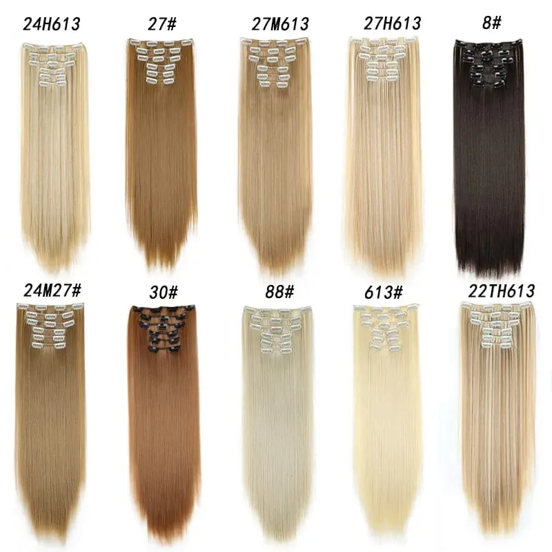Black Hair Extensions 24"/60cm 6pcs/set Women Long Straight Synthetic Full Head Clip 16 Clips Ombre Heat Resistant Fiber Hair — image 7