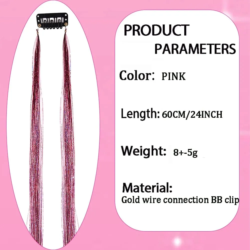 Multi-color Laser Wire Hair Extensions Shiny Tinsel Clip-in Hair Pieces Glitter Colored Hair Strands for Daily & Party Hairstyle — image 3