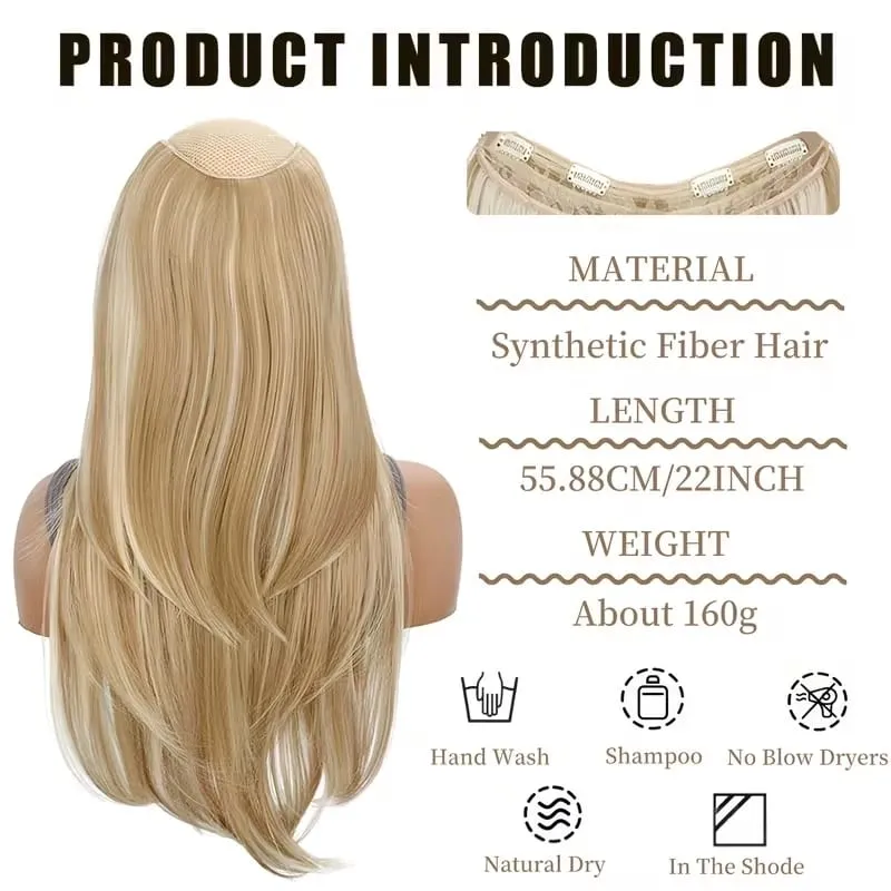 22Inch Synthetic V-Shaped Long Layered Straight Hair Extensions Invisible Increase Volume Fashion Lazy Hairstyle for Women