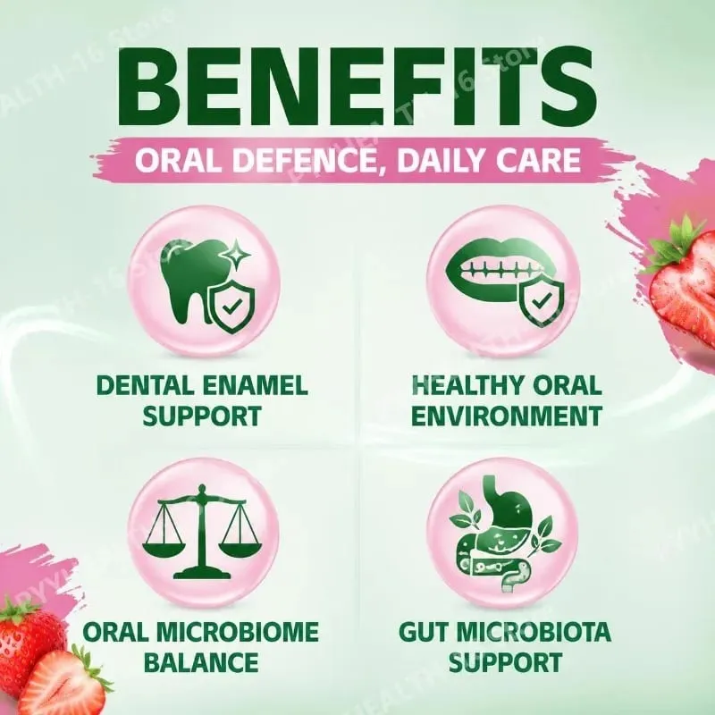 Oral Probiotics Chewable Tablets Strawberry Flavor with Xylitol & Hydroxyapatite Probiotic Complex Oral Health Support 60 Pills — image 4