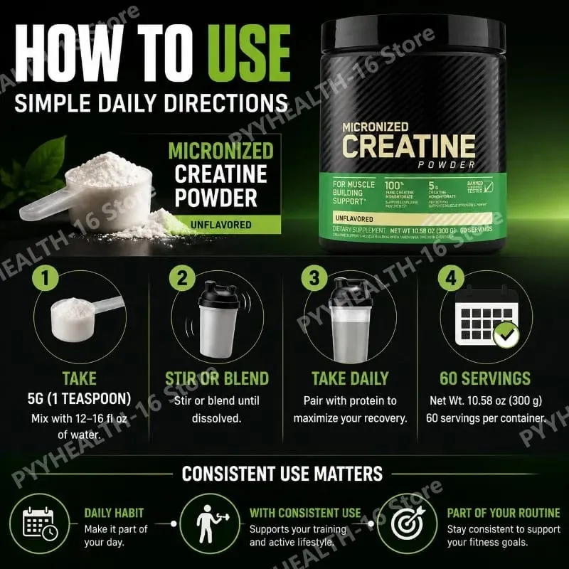 Micronized Creatine Monohydrate Powder Pure Unflavored Muscle Strength & Lean Muscle Support 5g Per Serving 300g 60 Servings — image 6