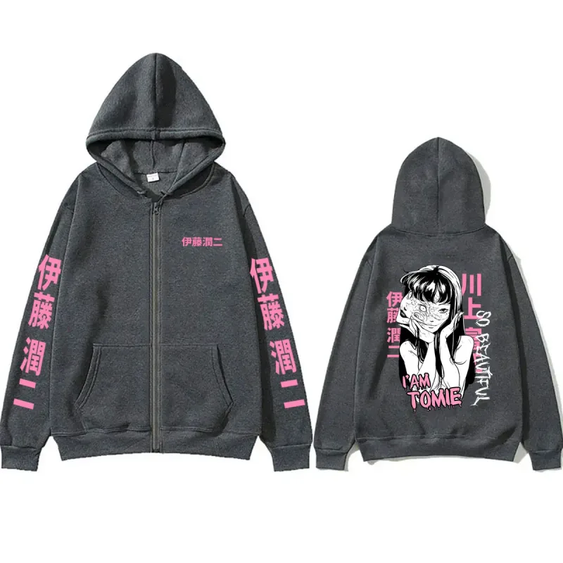 Anime Tomie Junji Ito Zipper Hoodie Men Women Vintage Manga Horror Gothic Zip Up Sweatshirts Men's Cosplay Retro Zip Up Jacket — image 5