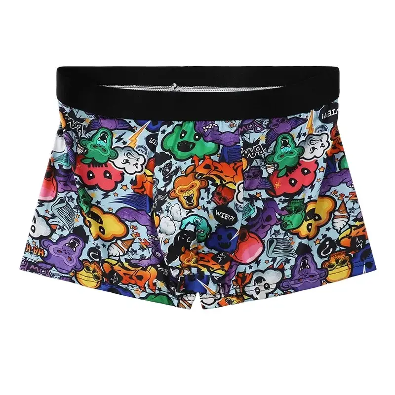 5PCS Random Men's Breathable Boxer Underwear with Colorful Graffiti Patterns Elastic Waistband Trendy and Fashionable Underwear — image 6