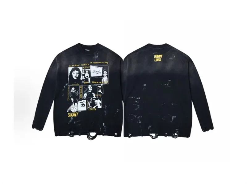 Autumn Winter New Saint Graffiti Print Vintage Washed High Street Casual Loose Cotton Versatile Hoodie Trendy Sports Top Men