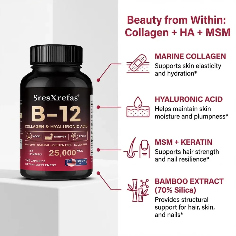 Vitamin B12 Capsules - Supports Energy Metabolism Mood Heart Nervous System Support Relieves Fatigue — image 3