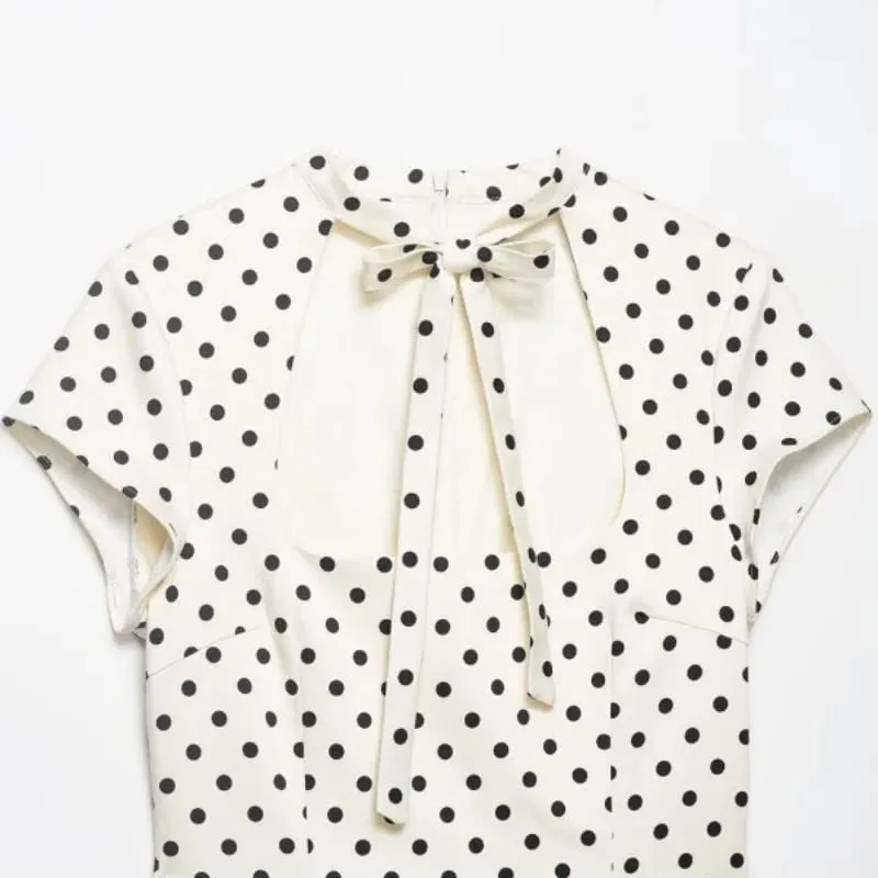 Cut Out Front Bow Tie Mini Dress Women's Polka Dot Short Sleeve Bodycon Dress Spring Summer Sexy Fashion Party Dress — image 3