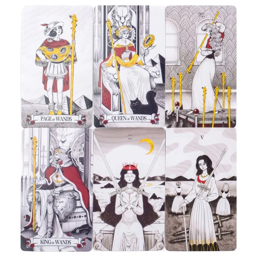 Secret Mirror Tarot 80 Cards Family Gathering Divination Deck English Version Feminine Art Board Game Monochrome 10.3*6CM — image 6