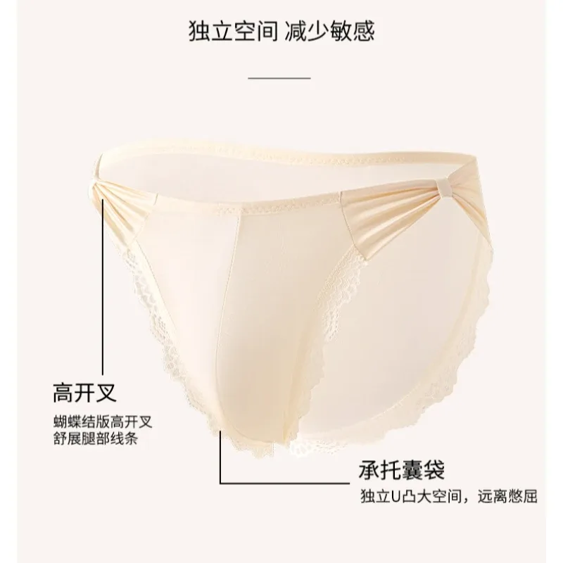 Women Panties for Men Bow High Cut Briefs Lace Mesh Sheer Underwear U Convex Pouch Breathable Underpant French Style Nightwear — image 15