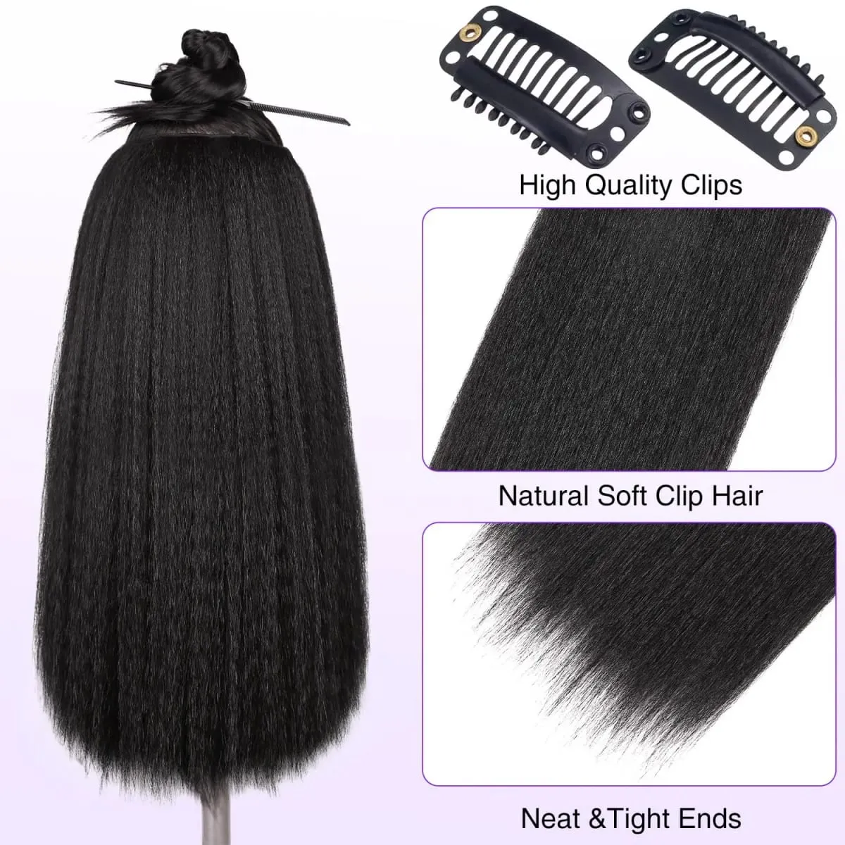 Synthetic Kinky Straight Clip-In Hair Extensions for Women Full Head Yaki Hair Extensions 16 Clips 7 Pcs — image 5