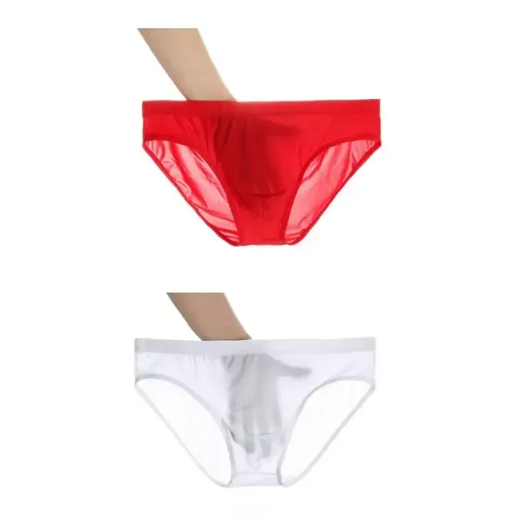 2PCS Ultra Thin Ice Silk กางเกง Plus ขนาด M-4XL สีทึบเยาวชนโปร่งแสงต่ำเอว Breathable เซ็กซี่ชายกางเกง