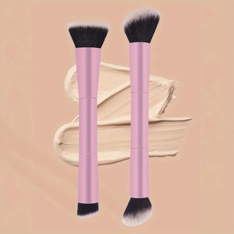 2pcs Professional Aluminum Tube Makeup Brush Set Soft Foundation Brush Blush Brush Powder Brush Concealer Brush Contour Bru