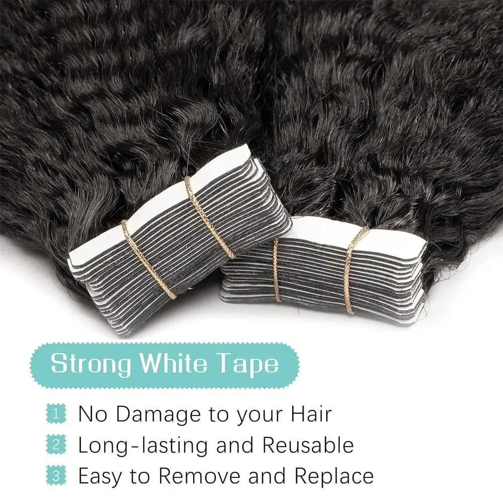 Kinky Straight Tape In Hair Extensions 20Pcs/50g Adhesive Invisible Yaki Straight Tape Ins 100% Human Hair Natural Black 26 Inch — image 3