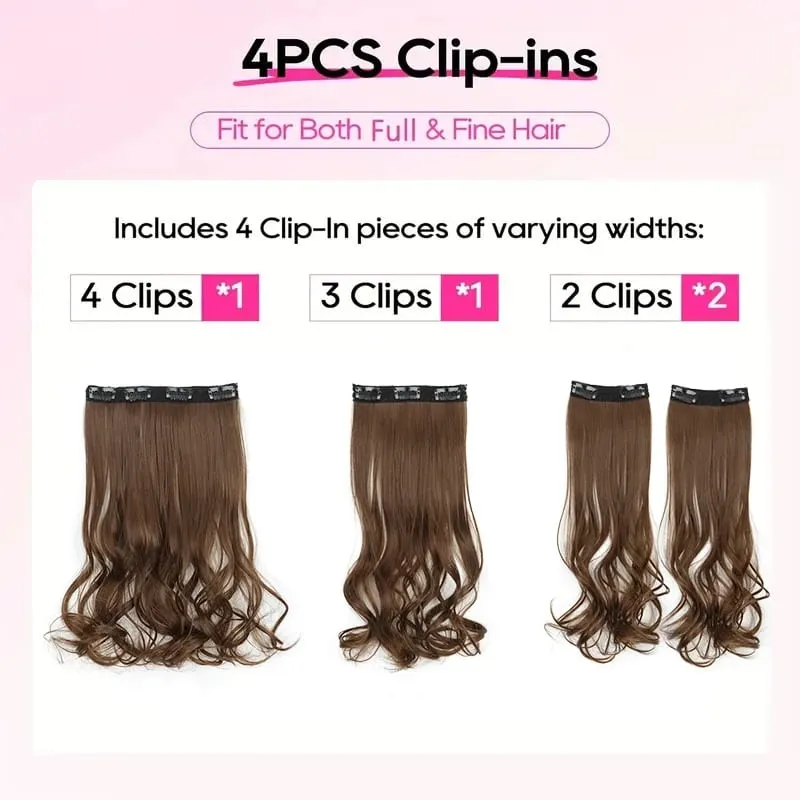 Synthetic 14Inch Short Wavy Curly Hair Extension 4pcs/set Clip -in Invisible Soft Hairpiece for Women Party Daily Use