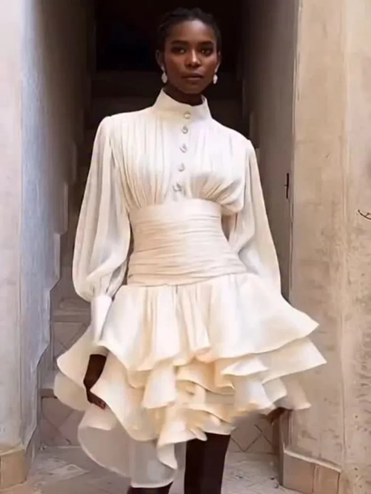 Schickes viktorianisch inspiriertes Minikleid für Damen, Puffärmel, gerüscht, abgestuft, romantisch, Cottagecore-Partykleider, 2026, trendiges, elegantes Outfit — image 4
