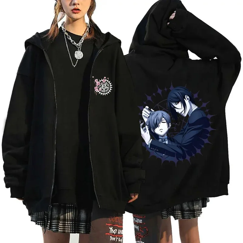 2025 Hot Aniem Cosplay Tops Black Butler Zipper Hoodie Fashion Autumn Winter Long Sleeve Sweatshirts Zipper Jacket For Man Woman