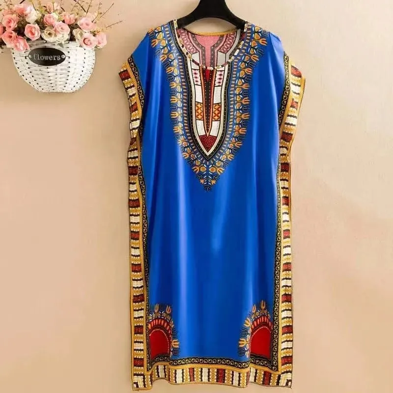 Summer cotton and silk dress medium and long bat sleeve loose large size beach dress mother dress belly and thin skirt women — image 9