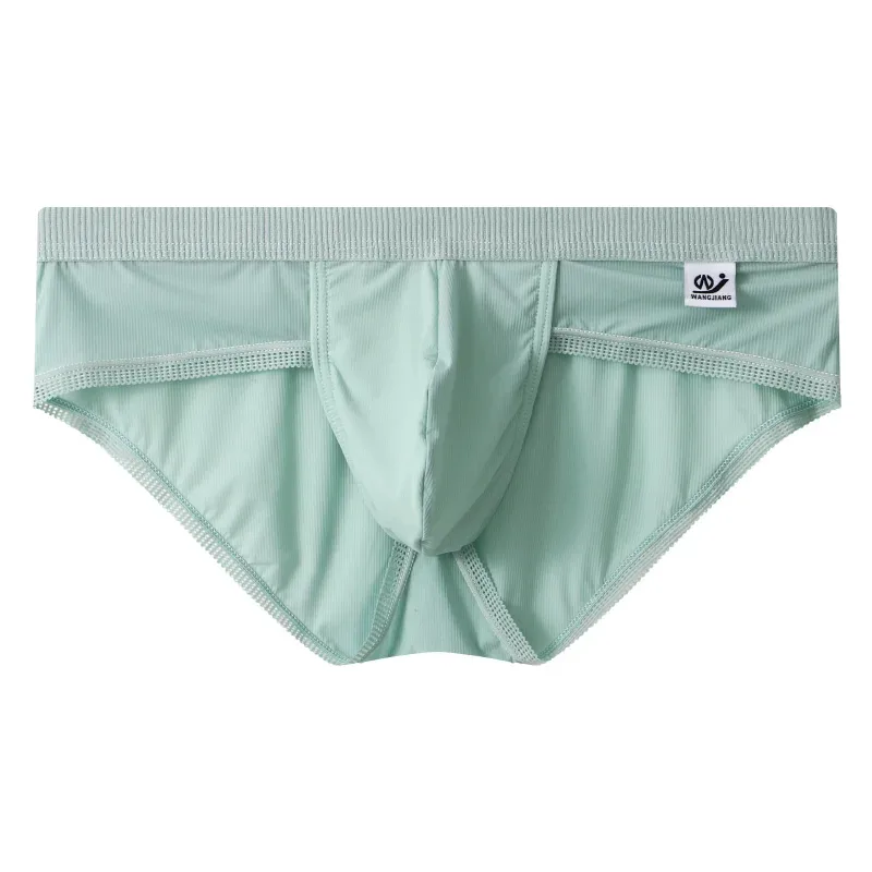 Men's Ice Silk Seamless Briefs Ultra-Thin Breathable Underwear with Sexy U Convex Pouch Mid-Waist Comfortable Summer Shorts