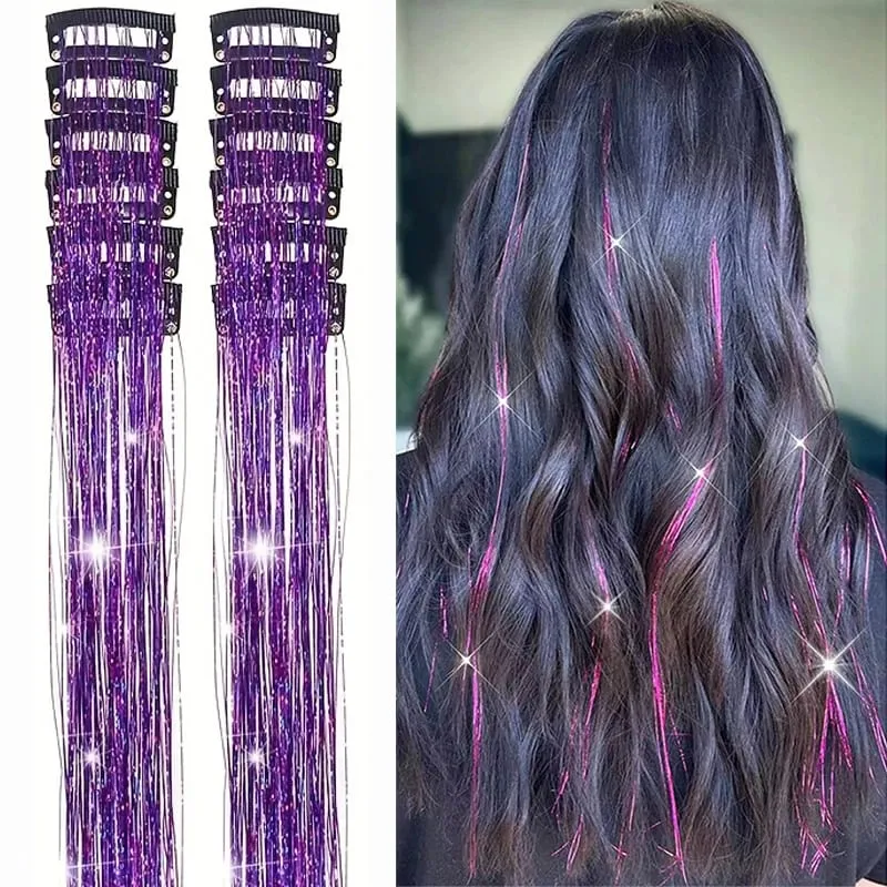 12pcs Per Pack of BB Hair Clips Shiny Metallic Hair Extensions with Clips Synthetic Hair Sparkling Hair Accessories for Women — image 13