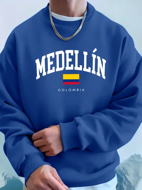 Medellin Colombia Letter And Flag Printed Men'S Hoodies Comfortable Fleece Sweatshirts Soft Fashion Tops Street Warm Clothes — image 8