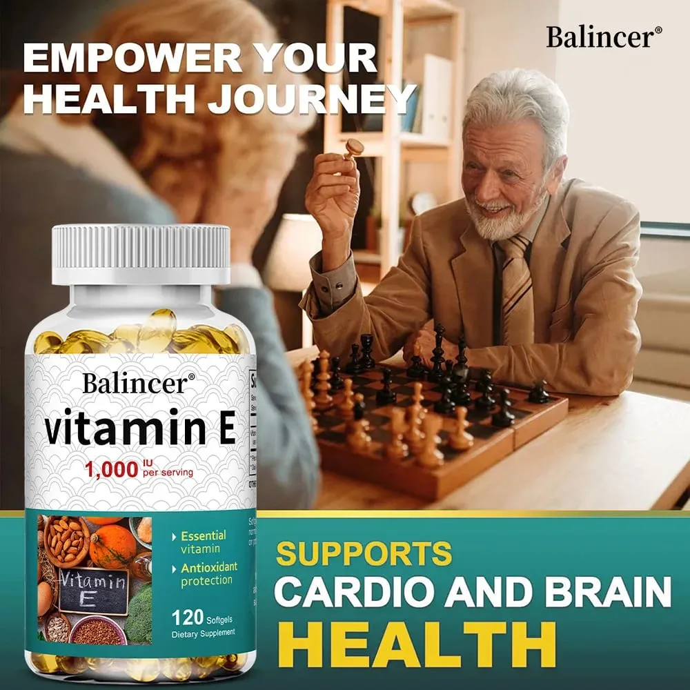 Natural Vitamin E Capsules Antioxidant Supplement Support Skin Hair Nail Heart Brain Cardiovascular & Immune System Wellness — image 6