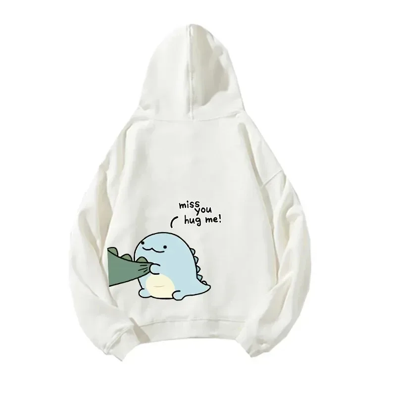 Höst och vinter Söt rock dinosaurie modetryck för män Casual Harajuku Y2k tecknad huvtröja för par som present till par — image 3