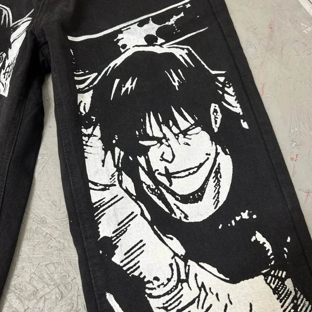 Harajuku anime characters printing jean new wide leg denim pants y2k mens jeans streetwear style couples trouser black jeans — image 6