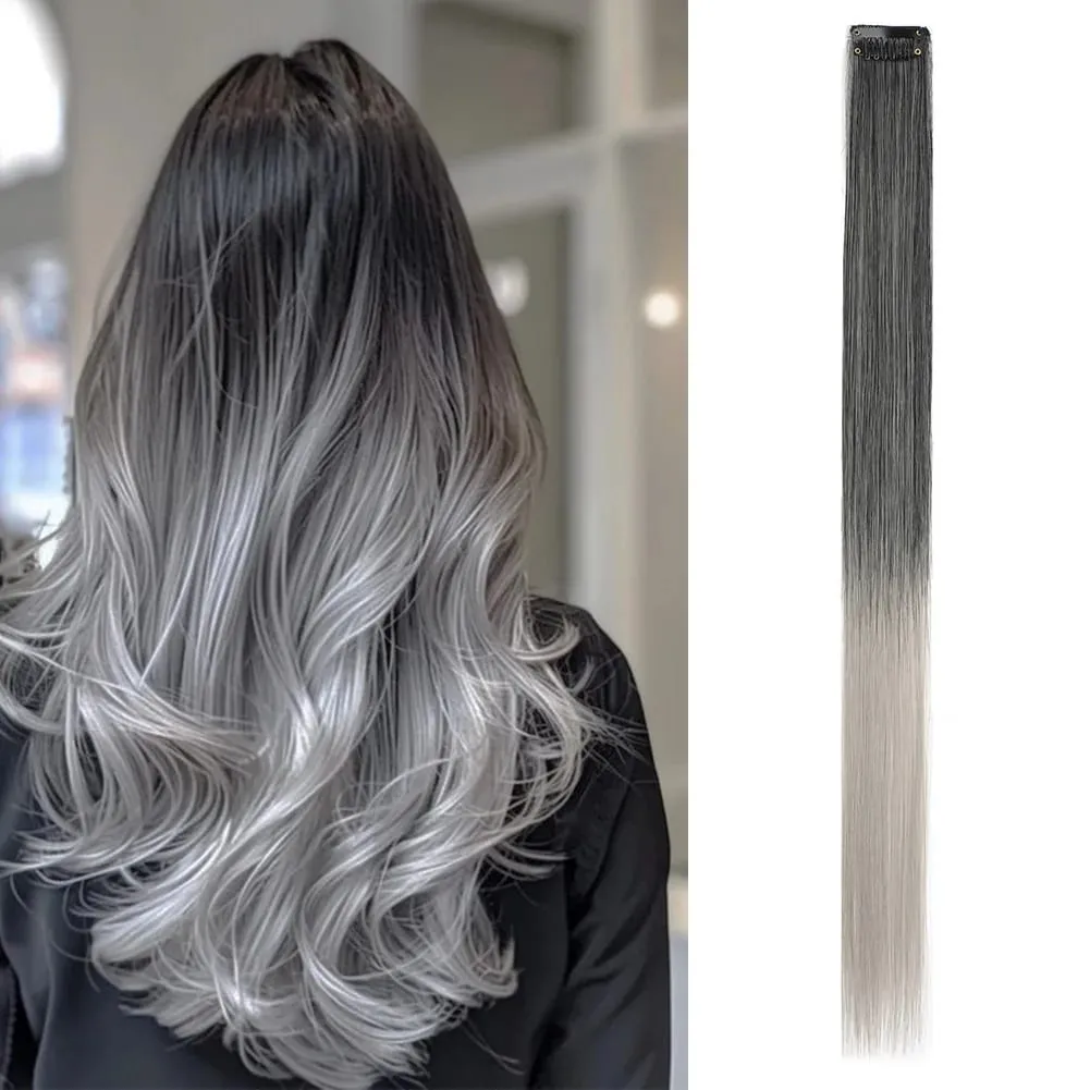 8pcs/pack Colored Party Highlights Clip in Hair Extensions for Girls 22 inches Multi-colors Straight Hair Synthetic Hairpieces — image 2