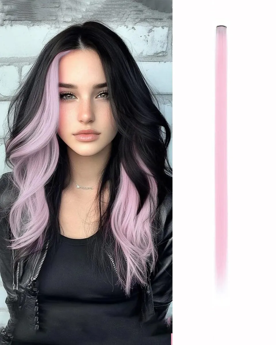 Synthetic 1-6pc Colored Hair Extensions Clip in Colorful Hair Extensions Rainbow Hair Extensions for Women Girls Hair Extensions — image 12