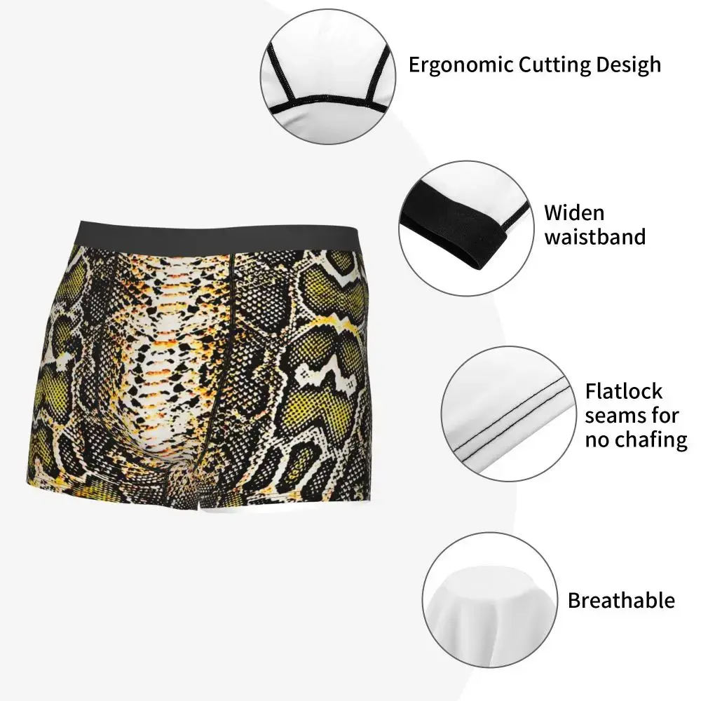 Sous-vêtements imprimés peau de serpent personnalisés pour hommes, Boxer extensible à Texture animale, slip short, culotte douce pour Homme — image 6