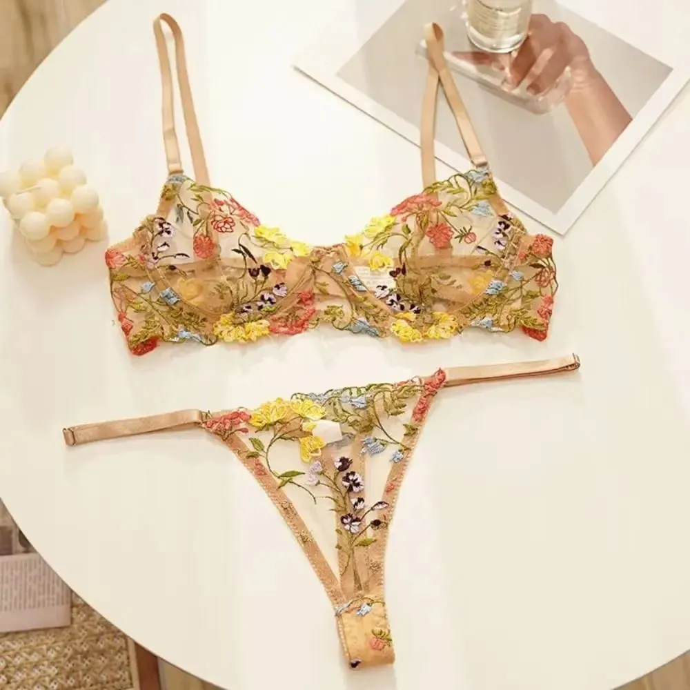 Sheer Intimates Transparent Lingerie Set Ultra-thin Push Up Embroidery Floral Underwear Elegant Bra Suit Valentine's Day — image 3
