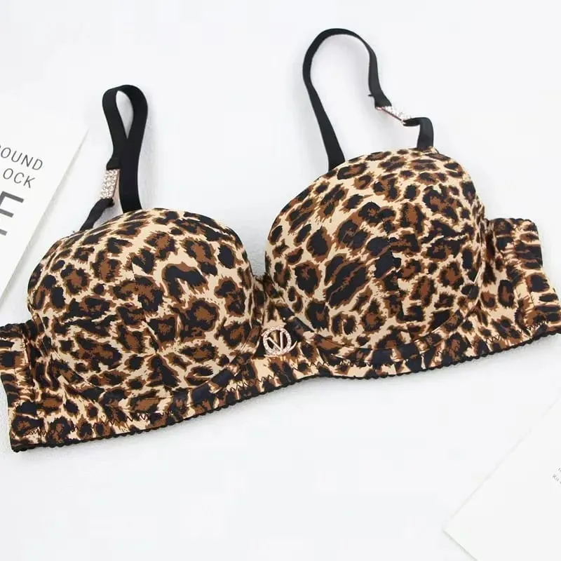 Sexy Thick Lingerie Set Leopard Print Upper Thin Lower Thick Bra Set Sexy Push-Up Bra Set — image 5