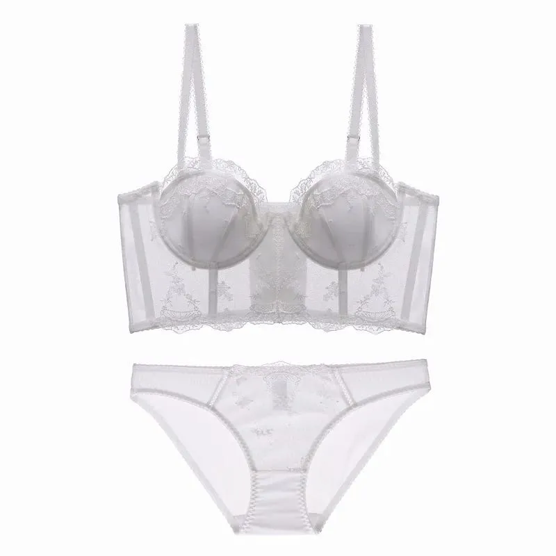 French Fishbone Corset Top Women Lace Lingerie Set Outer Wear Bra Thin Push‑Up Less Bust Side Support Underwear 32‑38 — image 8