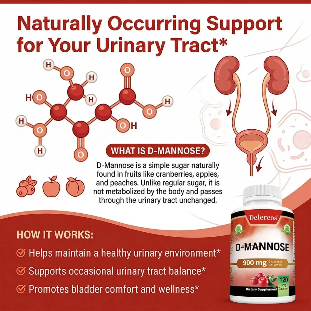 Organic D-Mannose 900mg Per Serving 120 Capsules Strongly Supports Urinary Tract Cleanse in Women and Prostate Health in Men — image 6