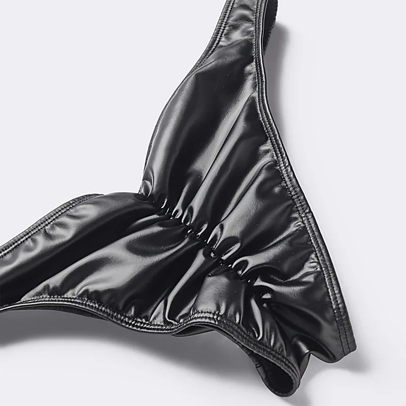 3pcs Men Bikini Faux Leather Briefs Underwear Man Sexy Mini Underpants Cuecas Butt-lifting Zipper Low Waist Male Sissy Panties — image 7