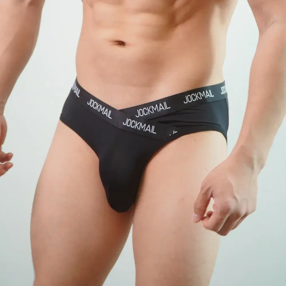 Jockmail Мужское нижнее белье с низкой талией Сексуальные спортивные дышащие летние трусы из ледяного шелка Большая сумка Нейлоновые однотонные мужские трусики — image 8
