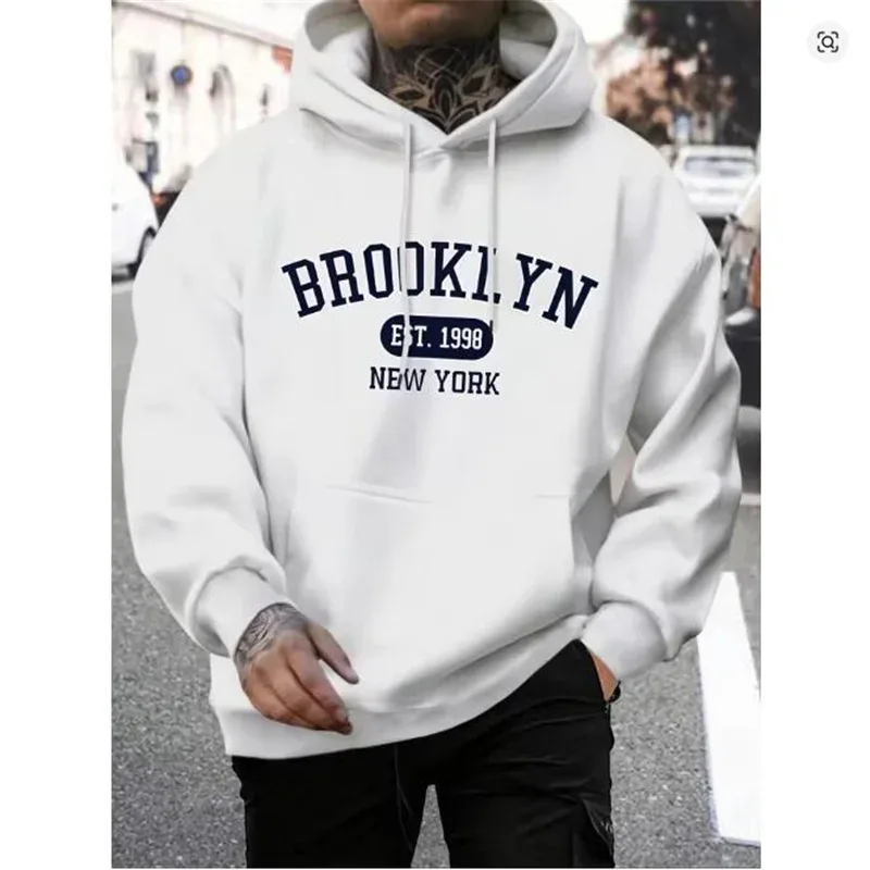 Felpe con cappuccio da uomo con stampa Brooklyn Est 1998 New York Felpa con cappuccio girocollo Harajuku Felpa con cappuccio oversize alla moda Tuta comoda autunnale